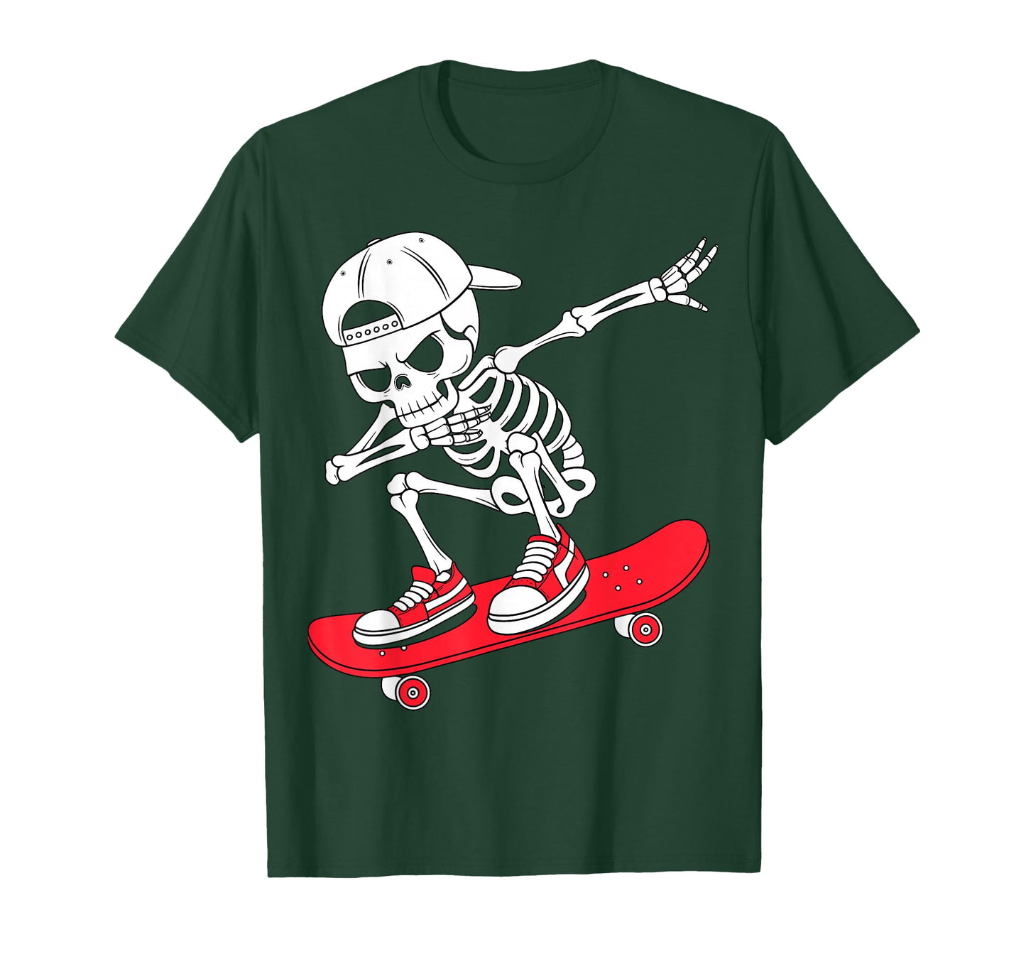 Dabbing Skeleton On Skateboard Cool Skater Funny Halloween T-Shirt