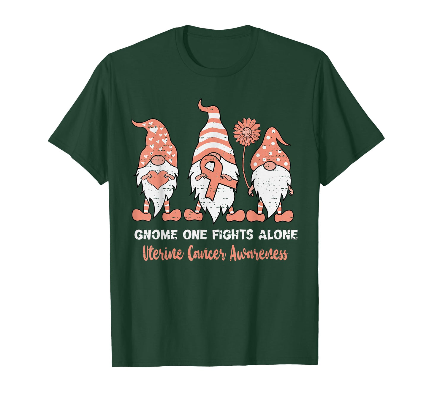 Uterine Cancer Awareness Gnome Ribbon Peach Girl Boy Kids T-Shirt