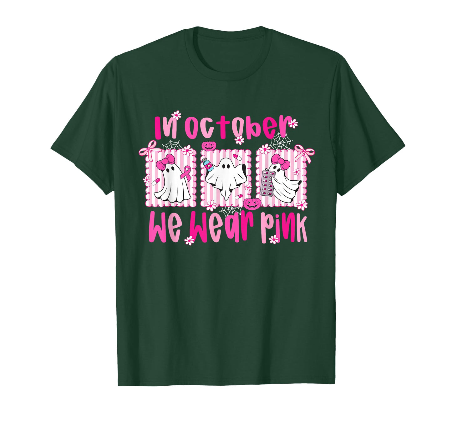 in October We Wear Pink Pharmacy Tech Life Breast Cancer T-Shirt