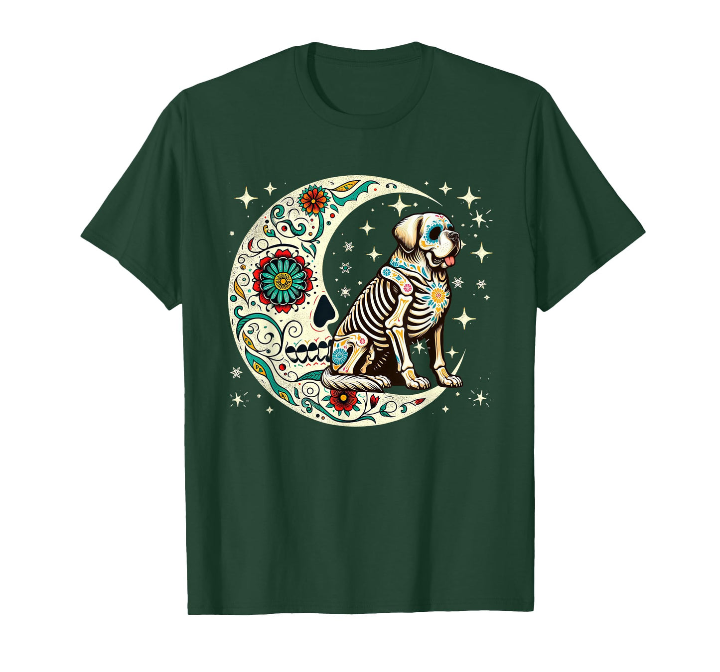 Dia De Los Muertos Halloween Floral Skeleton St. Bernard T-Shirt