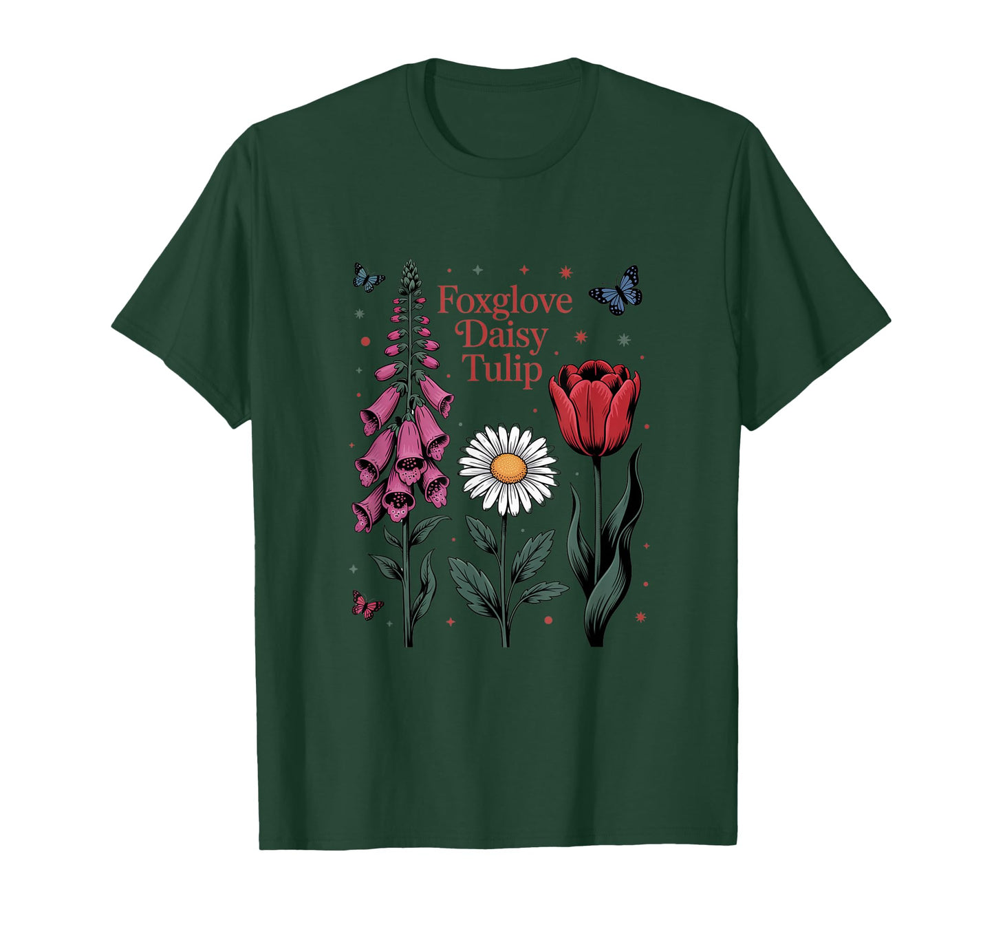 Foxglove Daisy Tulip Wildflower Vibes Design T-Shirt