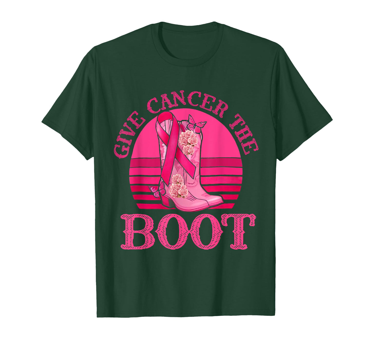 Give Breast Cancer The Boot Pink Ribbon Western Cowboy Boots T-Shirt