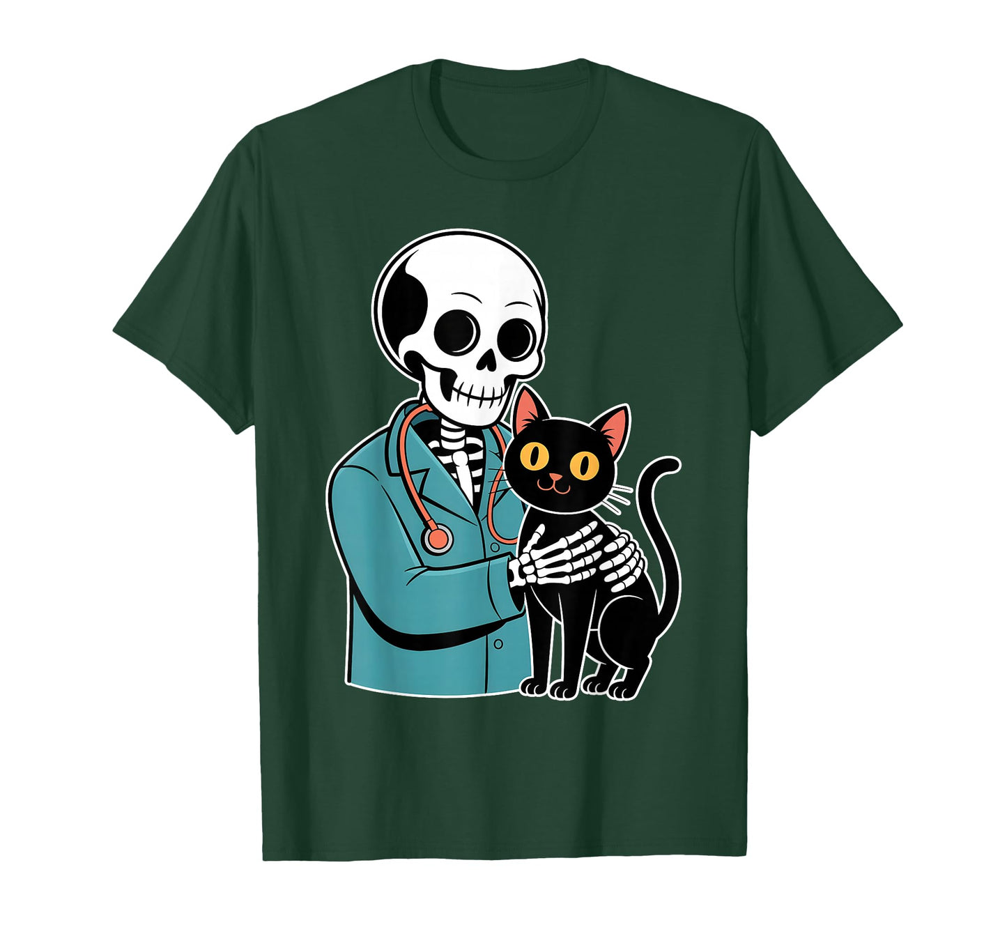 Skeleton Hugging Cat Funny Vet Cat Lover Halloween Men Women T-Shirt