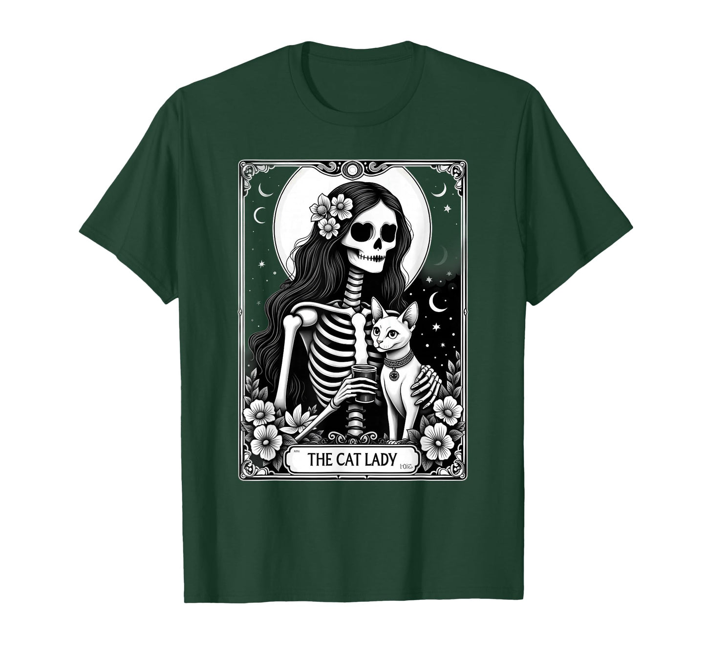 Gothic Tarot Card Cat Lady Skeleton Coffee T-Shirt