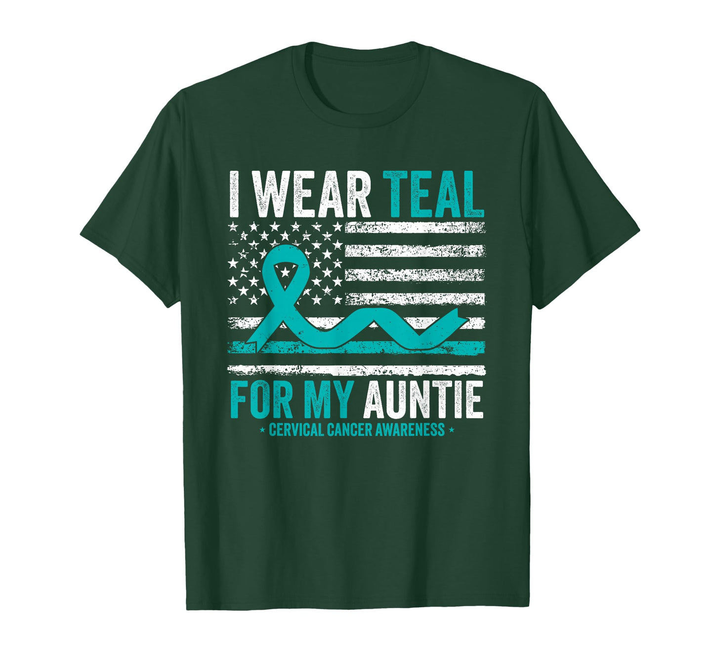 I Wear Teal For My Auntie Cervical Cancer Awareness US Flag T-Shirt
