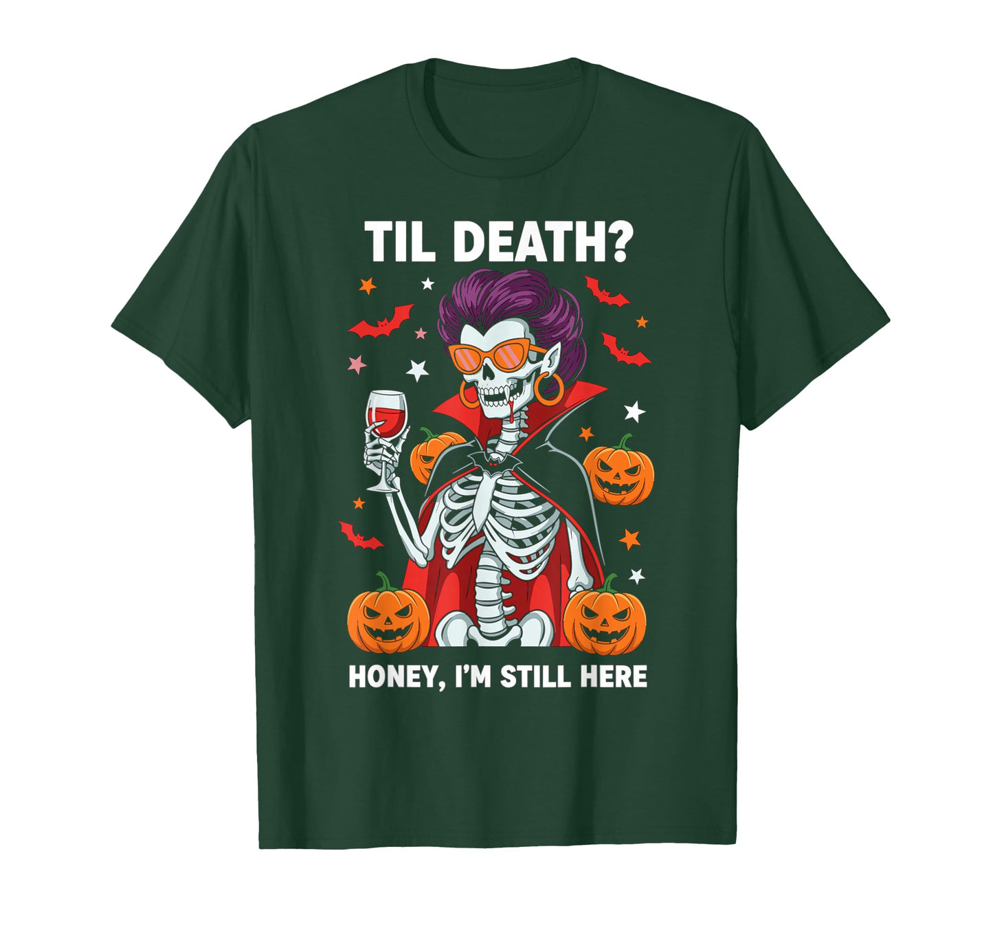 Skeleton Vampire Halloween Design for Wine and Horror Fans T-Shirt
