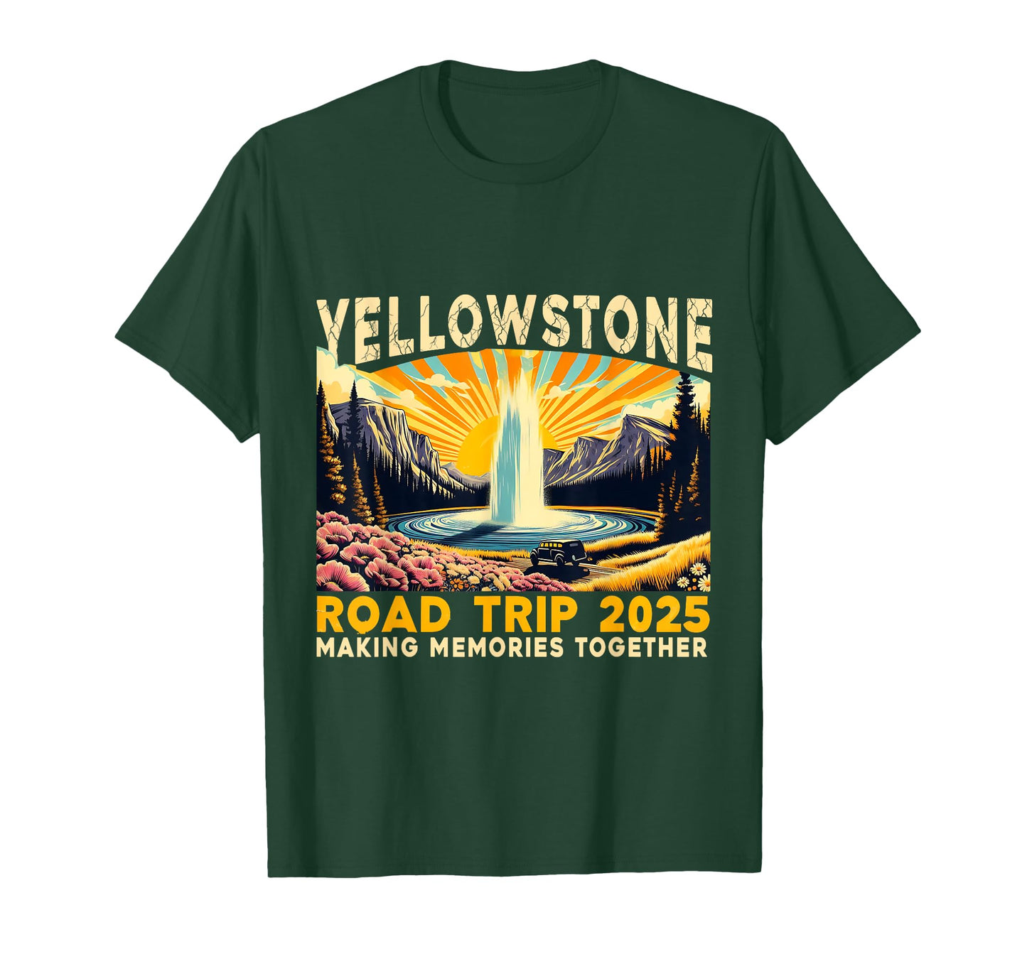 Yellowstone Road Trip 2025 Retro Travel Family Matching T-Shirt