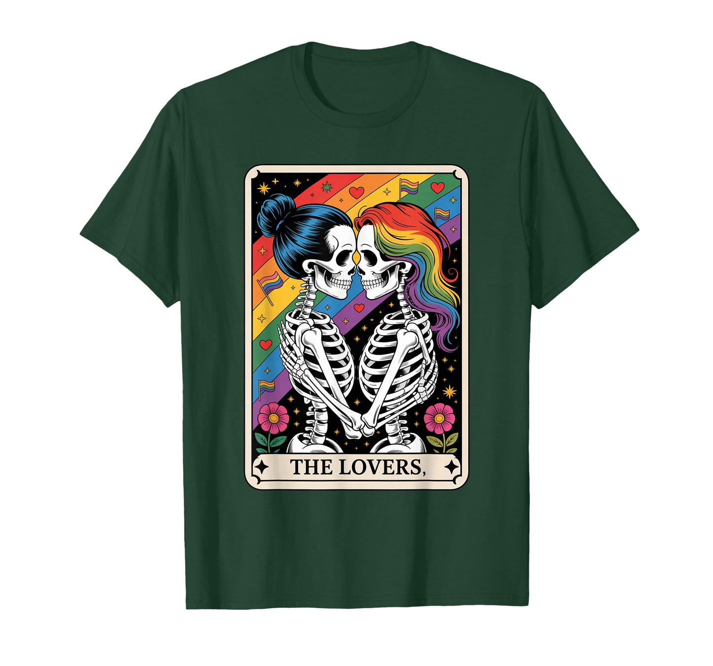 Tarot Card The Lovers Rainbows Kissing Lesbian Skeletons T-Shirt