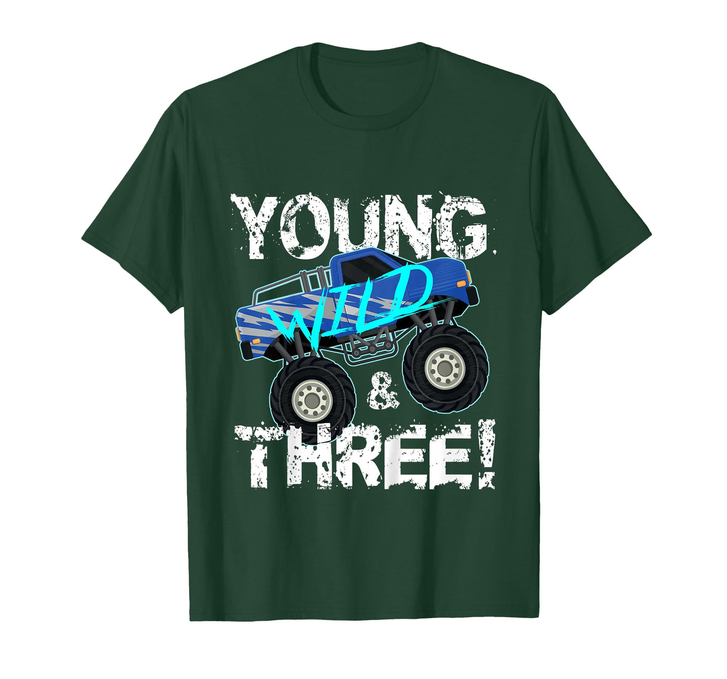 Kids Young Wild and Three! 3rd Birthday Monster Truck Shirt Boys T-Shirt