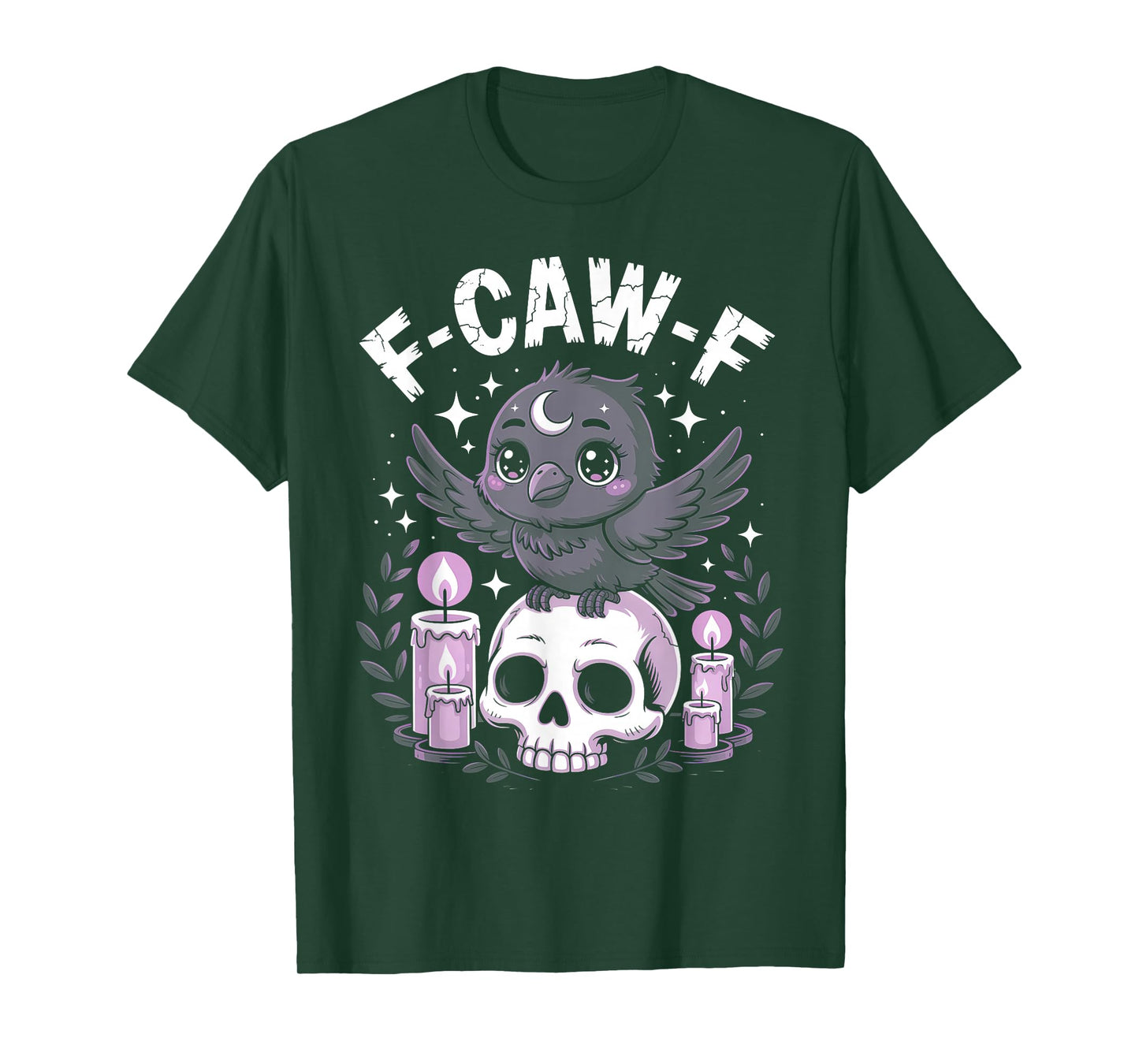 Kawaii Crow on Skull Candles Funny F-CAW-F Goth Anime Design T-Shirt