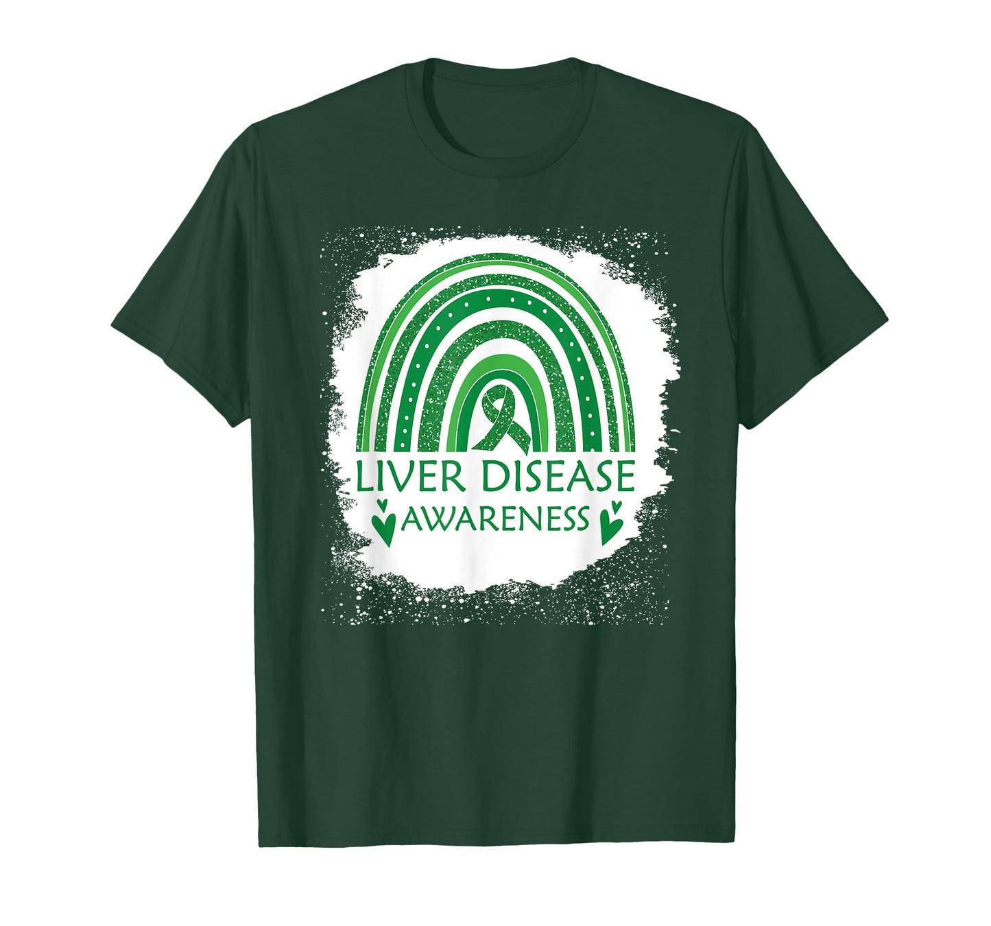 Liver Disease Awareness Bleached Rainbow Green Ribbon Men T-Shirt