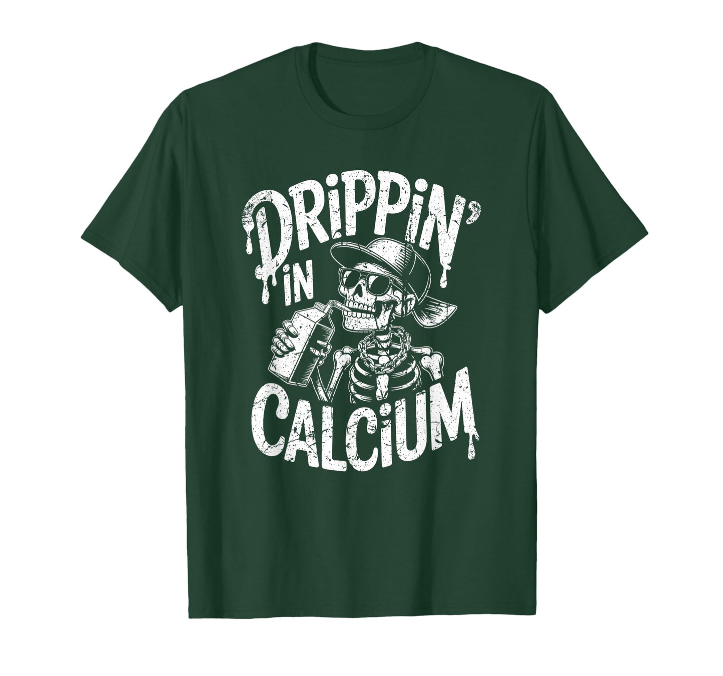 Drippin in Calcium Funny Skeleton Sipping Milk Ironic Design T-Shirt
