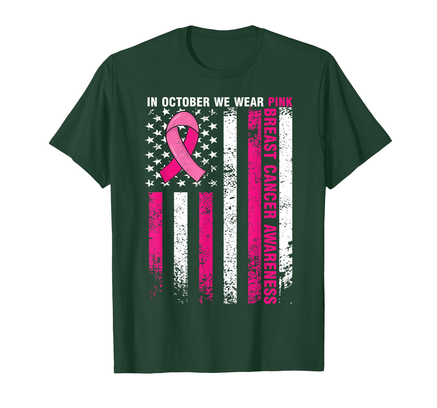 In October We Wear Pink Breast Cancer Awareness Us Flag T-Shirt