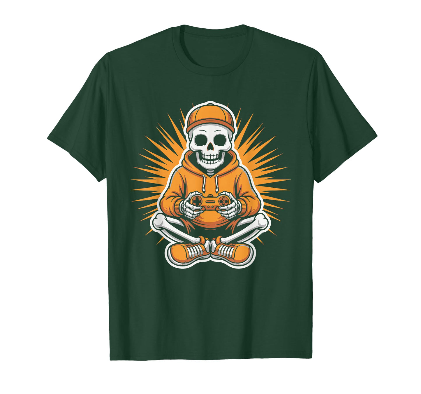 Funny Skeleton Gaming Controller Halloween Design Men Women T-Shirt