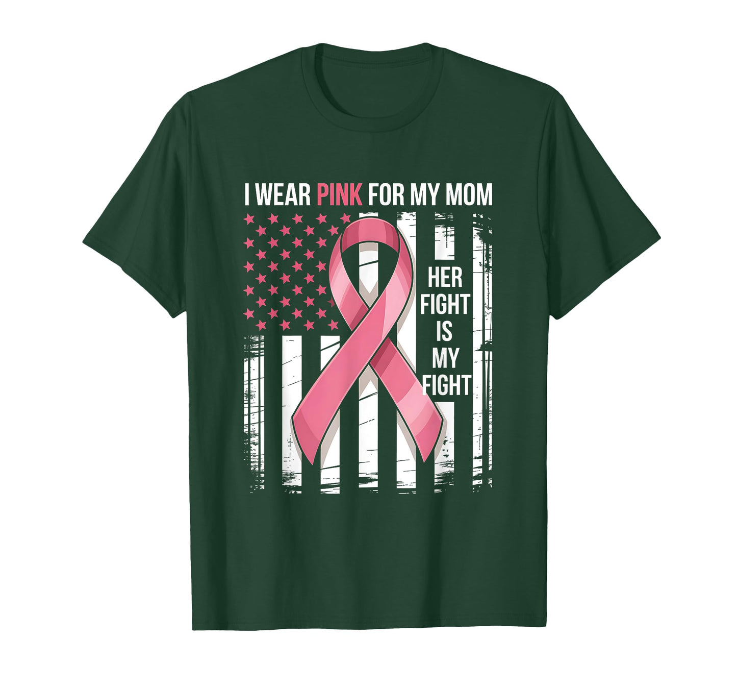 I Wear Pink for My Mom Breast Cancer Awareness USA Flag Kids T-Shirt