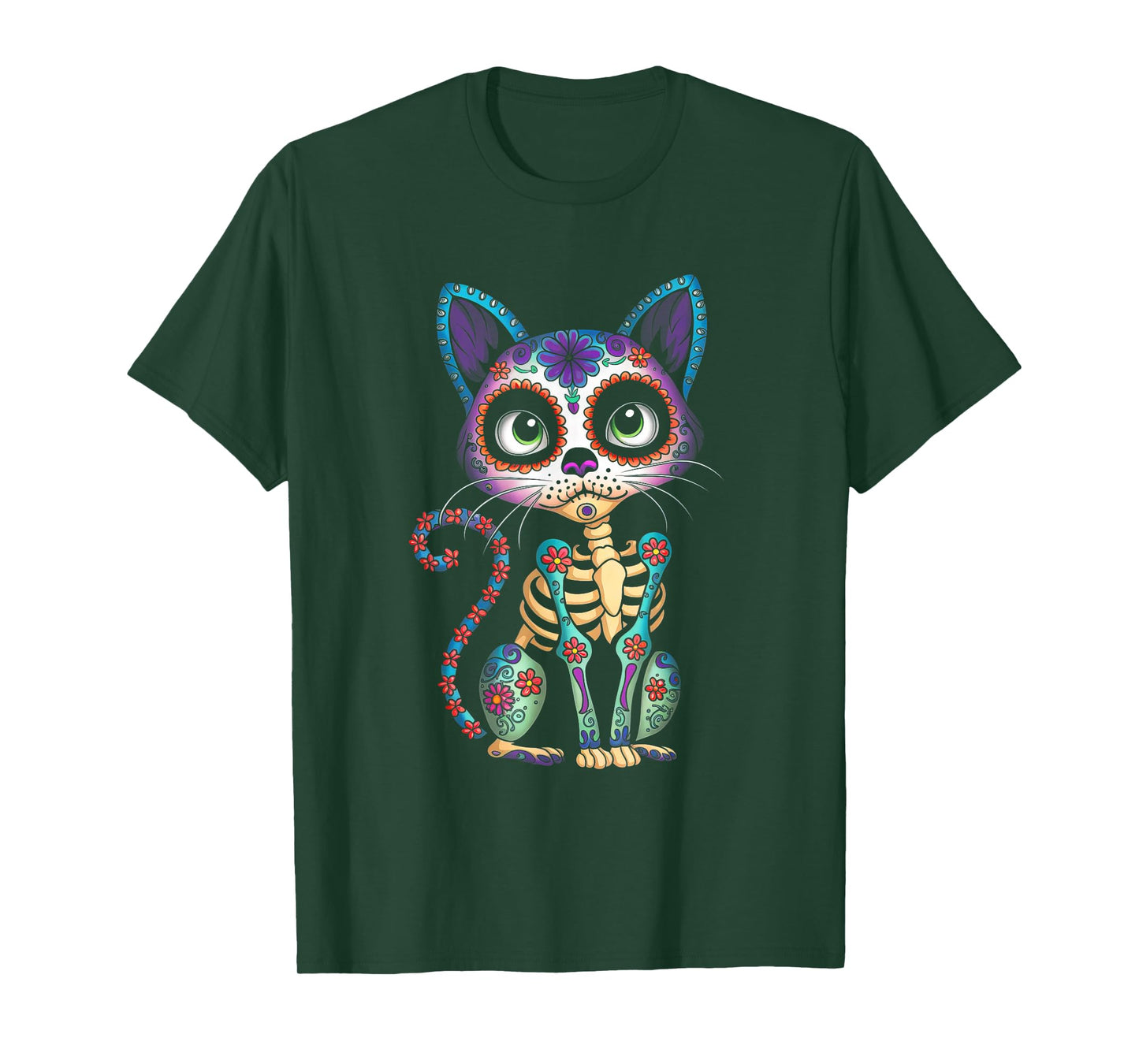 Dia De Los Muertos Cinco De Mayo Cat Sugar Skull Men Women T-Shirt