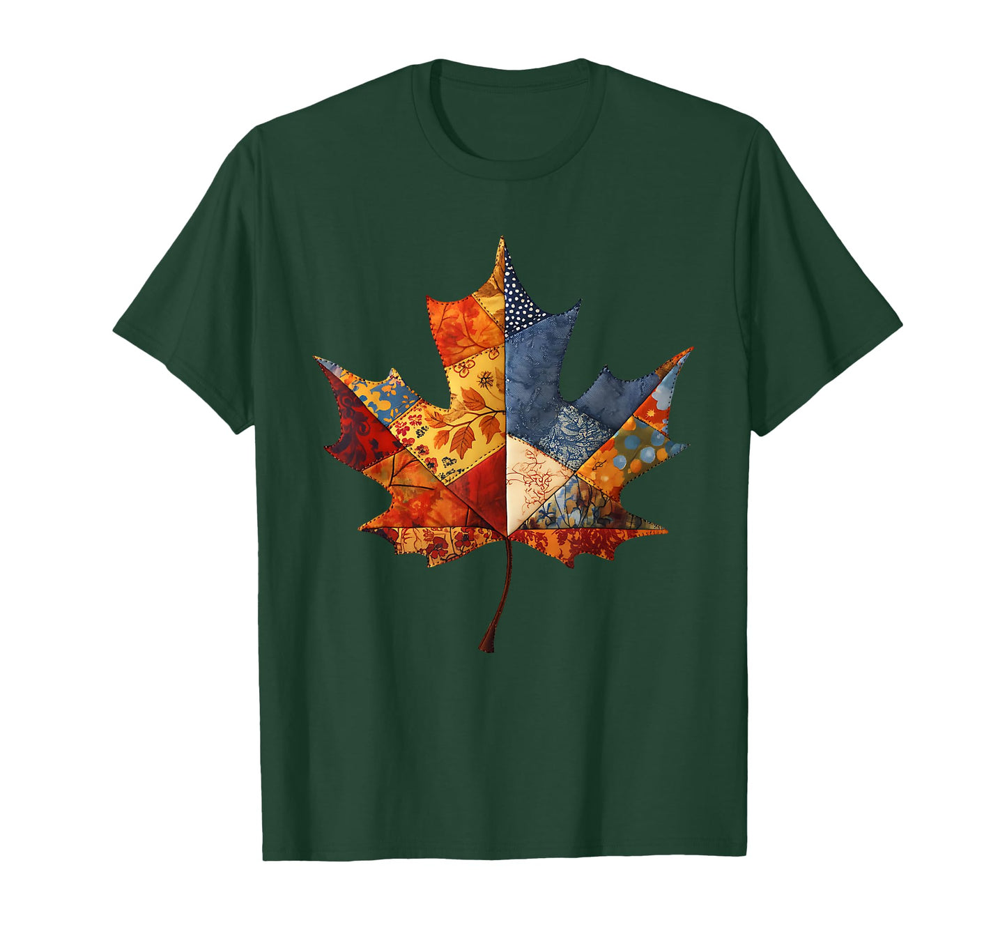 Vintage Quilted Patchwork Fall Autumn Maple Leaf Art T-Shirt
