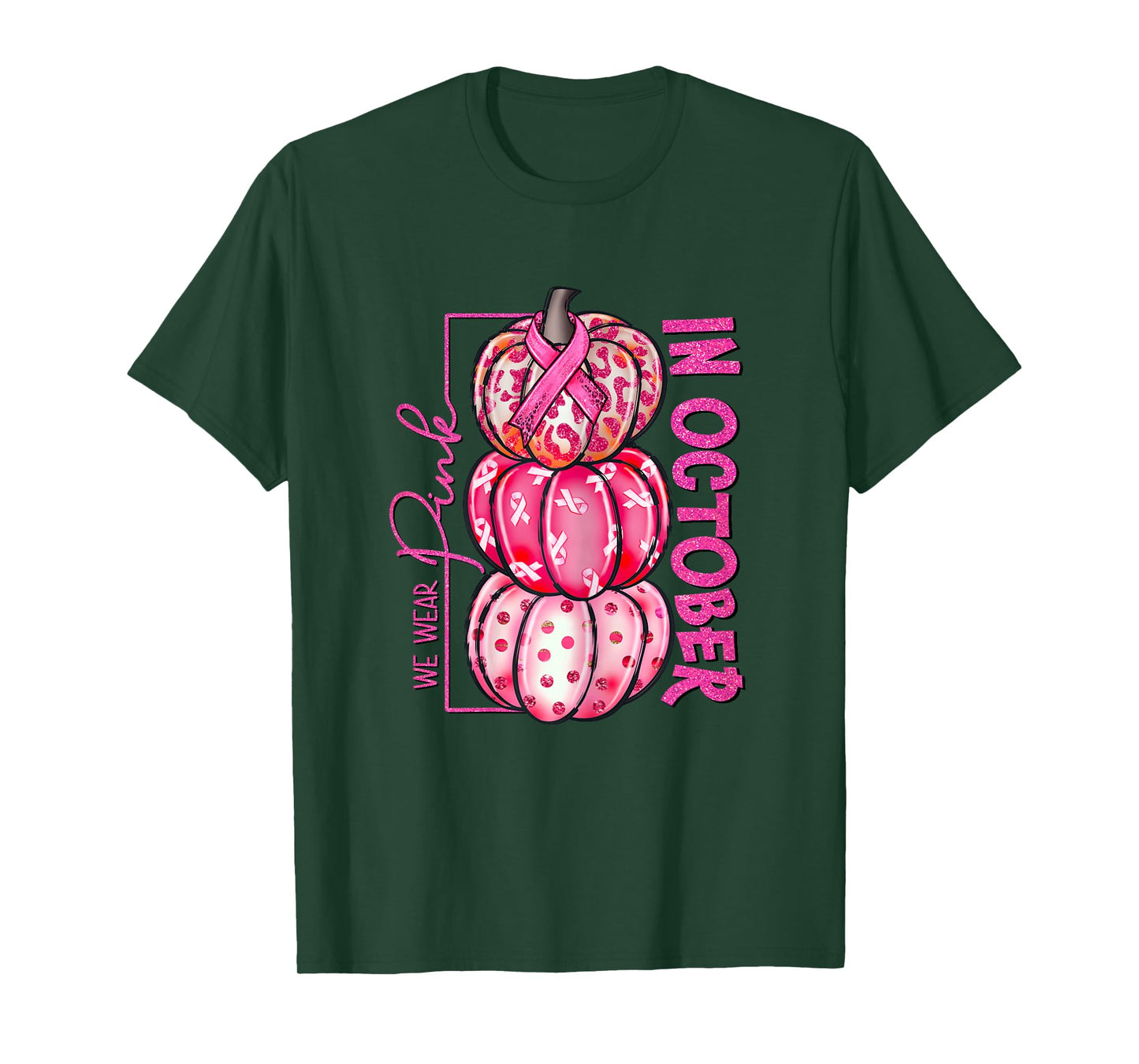 In October We Wear Pink Pumpkin Leopard Breast Cancer Girls T-Shirt