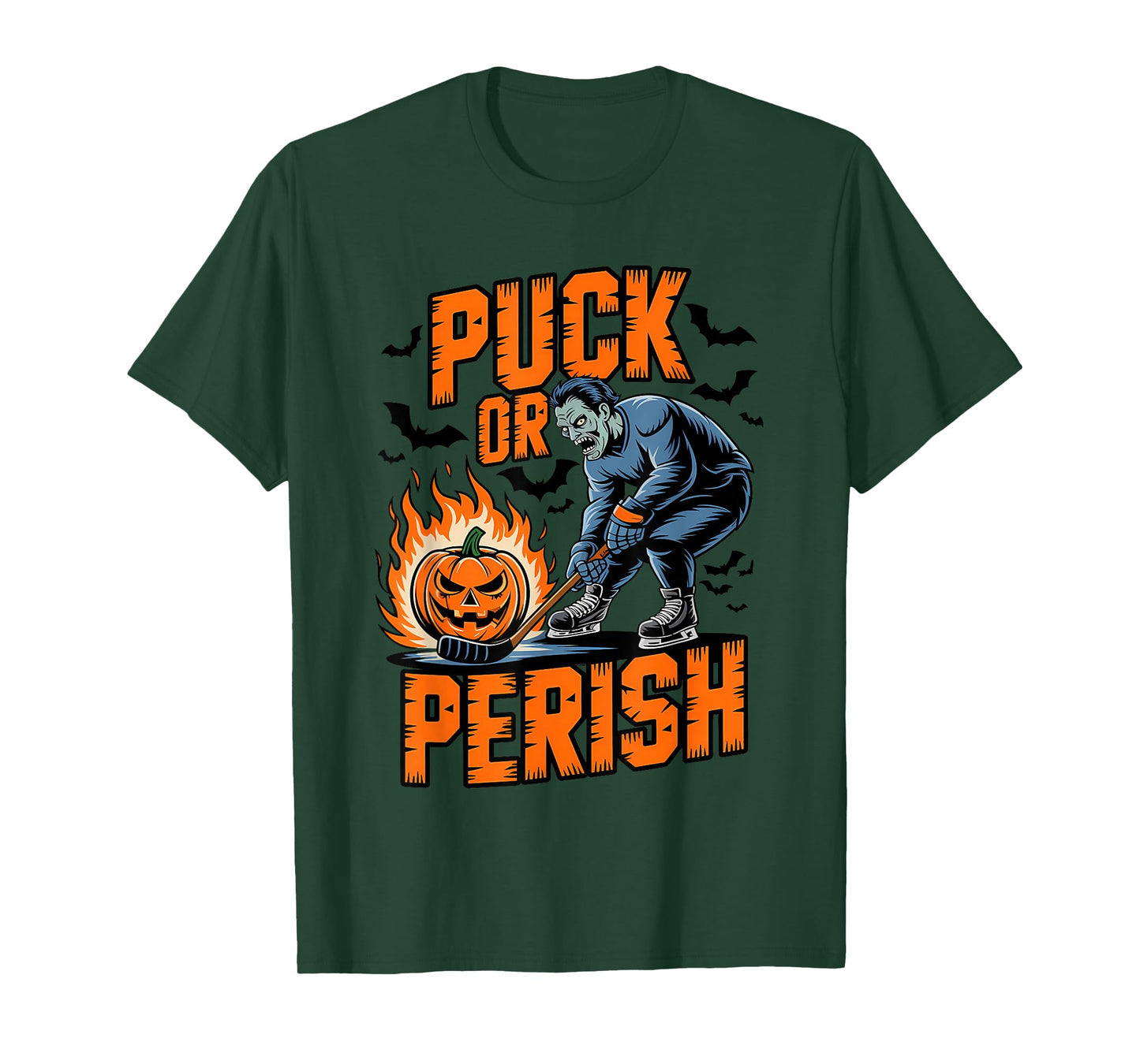 Puck or Perish Funny Hockey Zombies Halloween T-Shirt