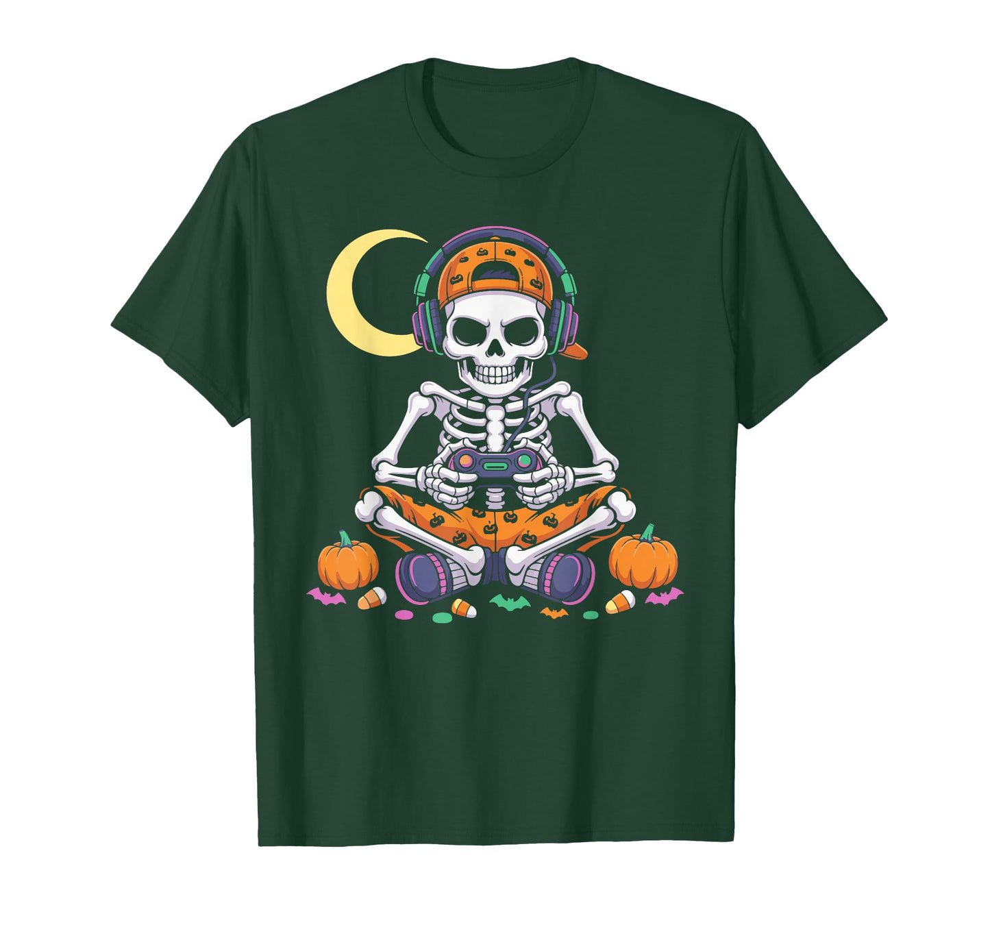 Skeleton Gamer Headphone Funny Halloween Gaming Boys Kid Men T-Shirt