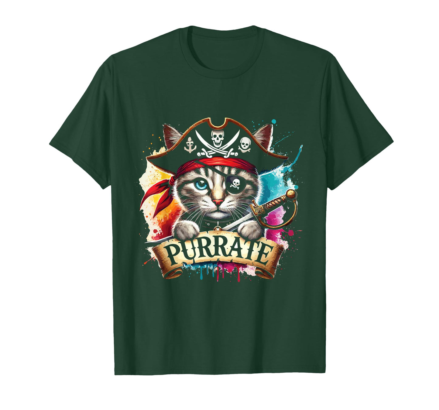Halloween Pirate Cat Purrate Cute Cat Men Women Kids T-Shirt