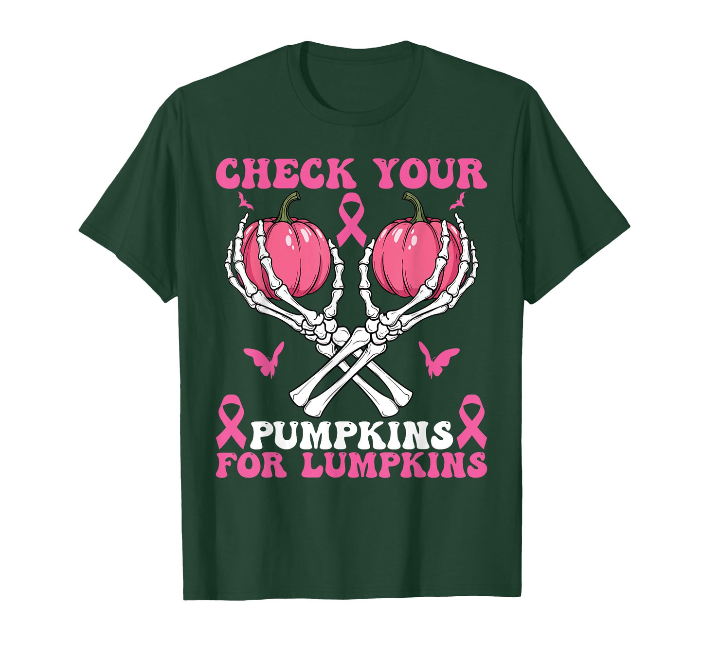 Check Your Pumpkins Breast Cancer Awareness Halloween Women T-Shirt