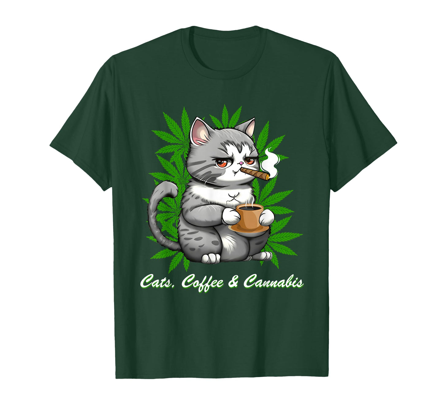 Cats Coffee Cannabis Weed Marijuana Graphic Men Women T-Shirt
