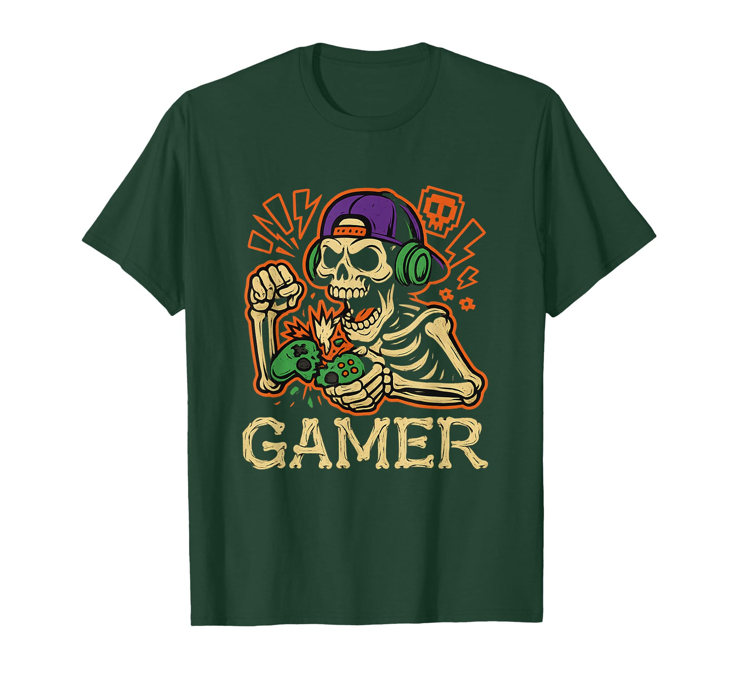 Funny Gamer Skeleton Halloween Costume for Teen Boys T-Shirt