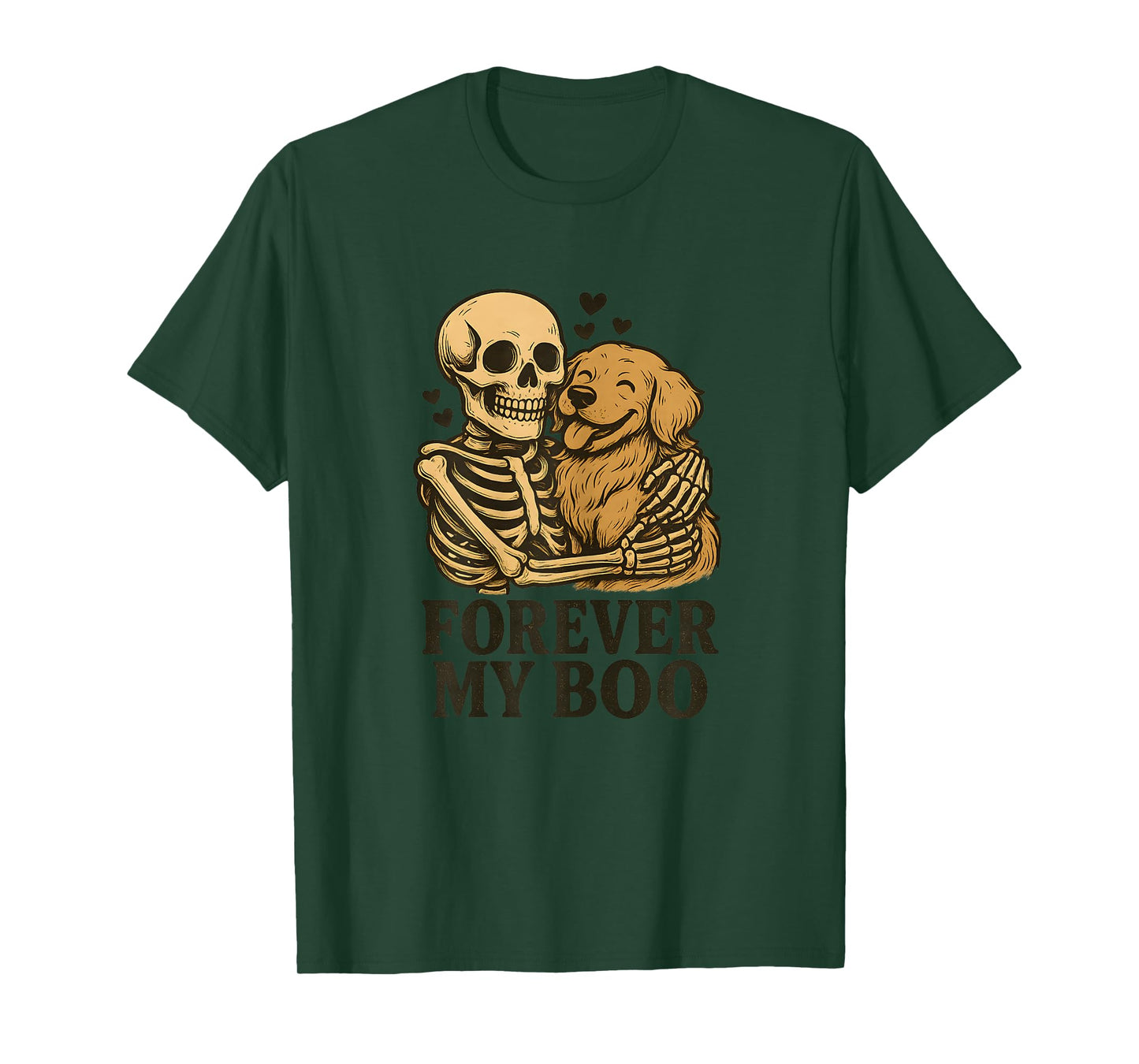 Womens Forever My Boo Skeleton Golden Retriever Halloween Couple T-Shirt