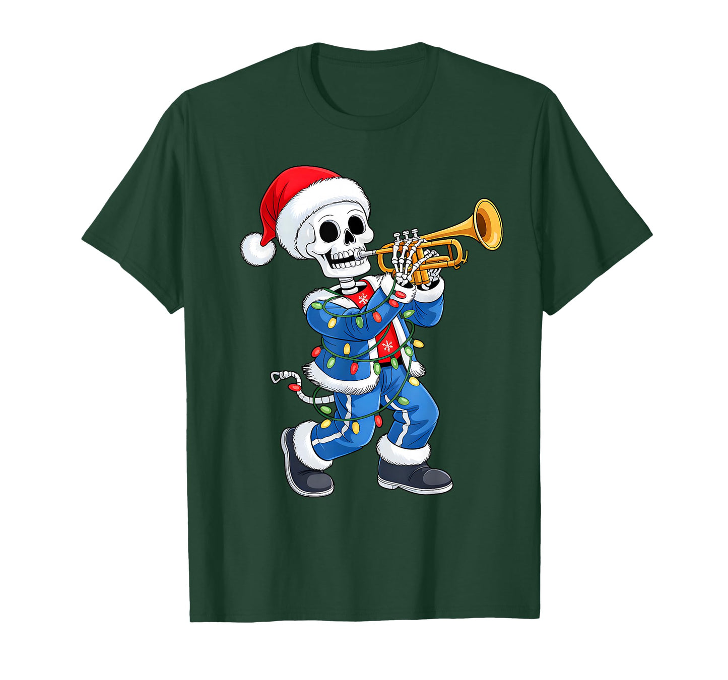 Xmas Santa Skeleton Playing Trumpet Funny Christmas Boys T-Shirt