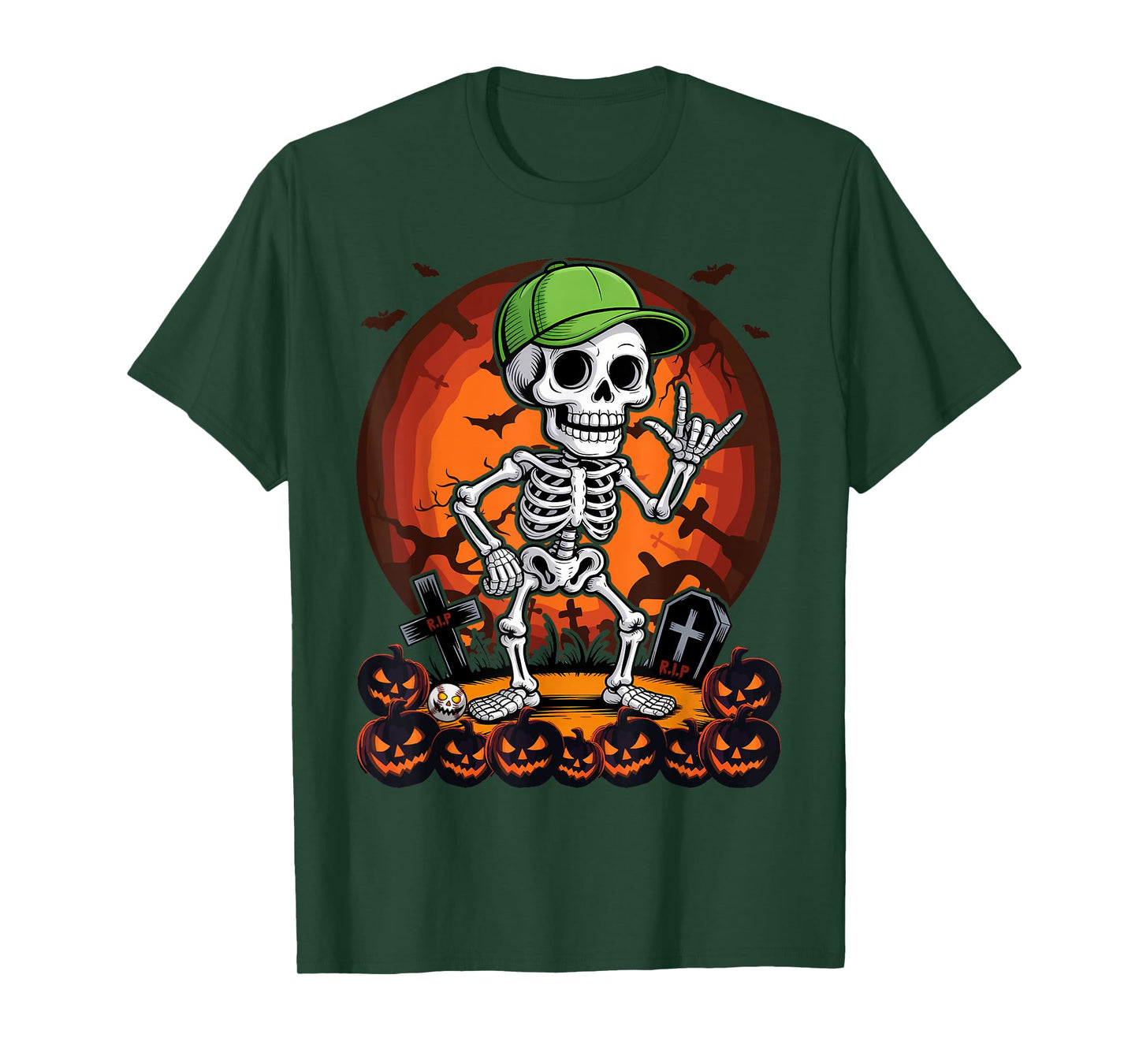 Halloween Baseball Catcher Skeleton Costume Men Boys Kids T-Shirt