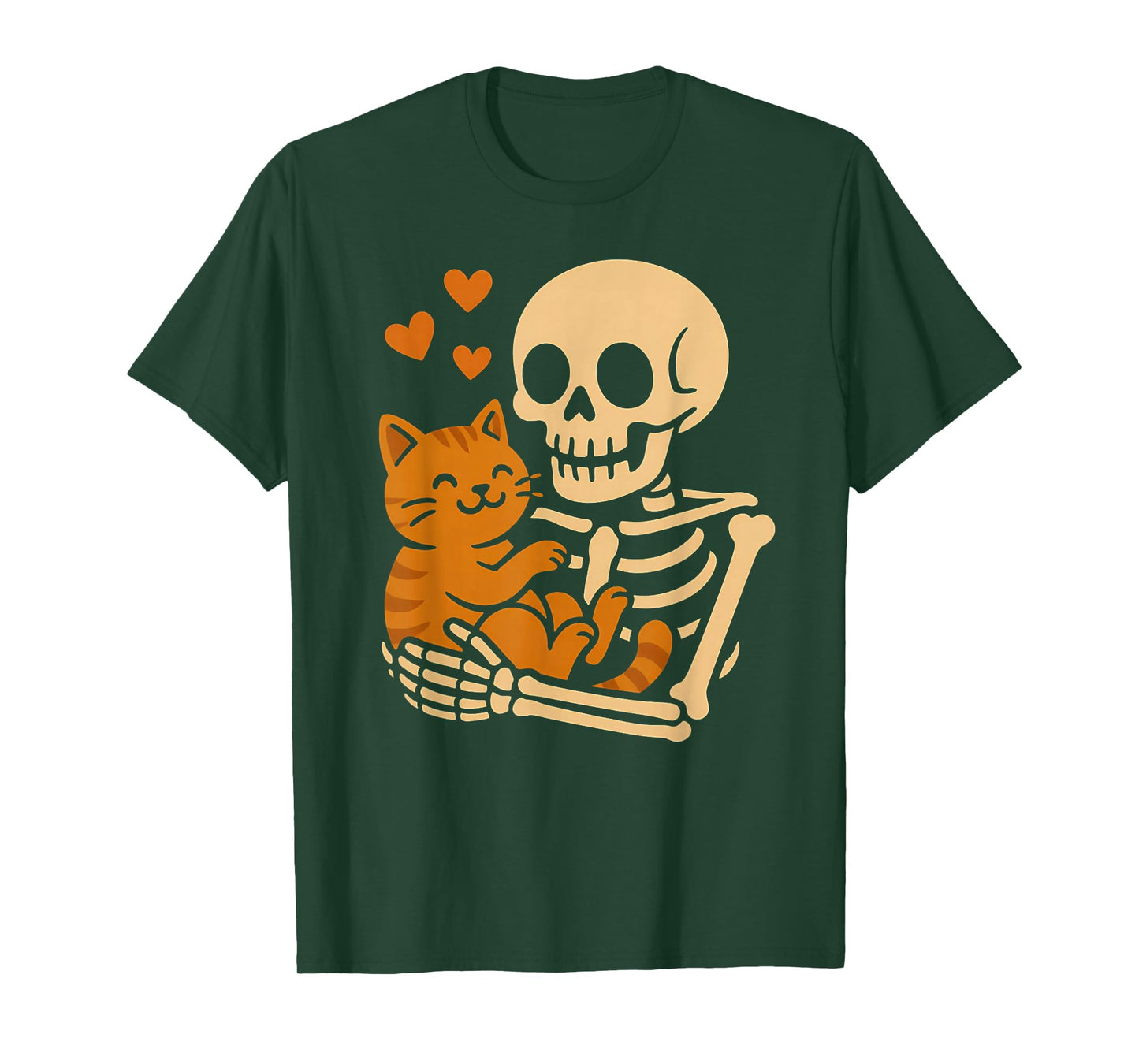 Cute Skeleton Hugging Cat Pet Funny Lazy Halloween Costume T-Shirt