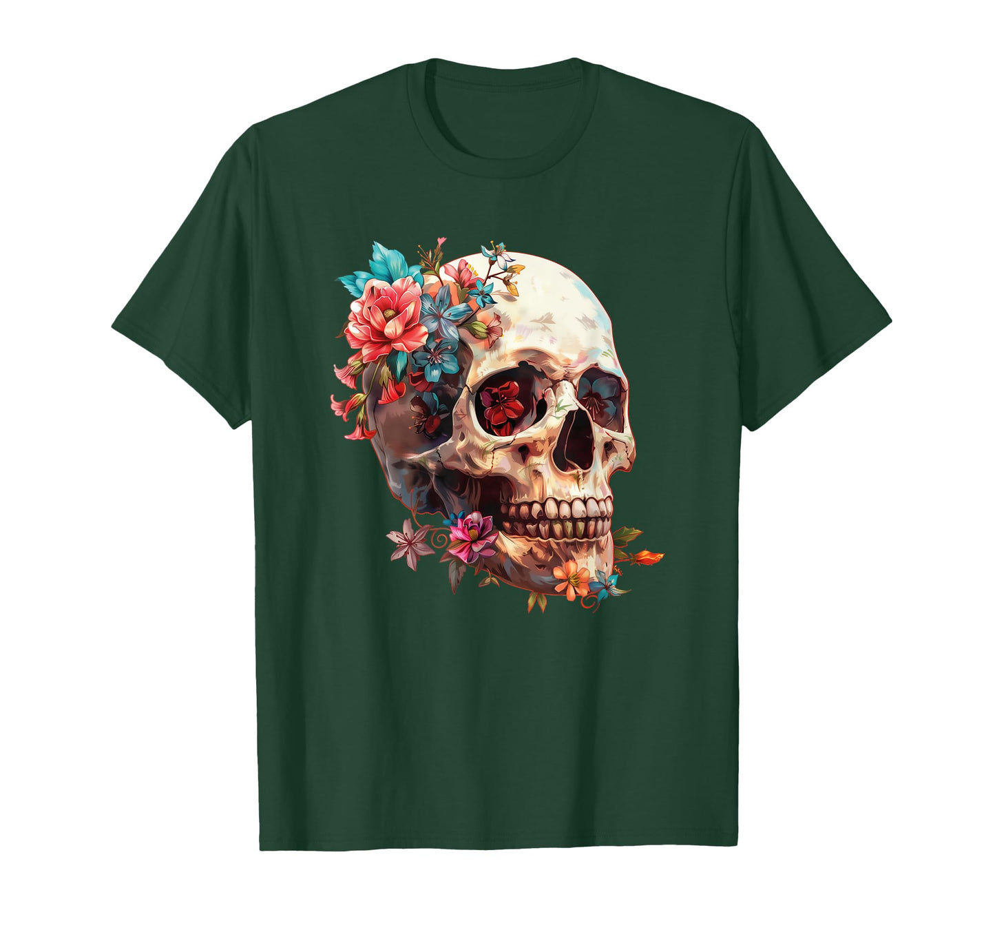 Floral Sugar Skull Rose Flowers Mycologist Gothic Goth T-Shirt