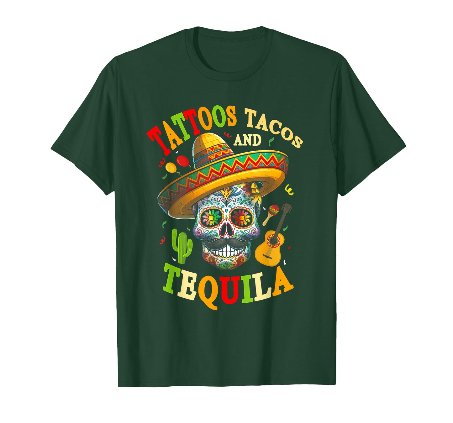 Womens Tattoos Tacos Tequila Mexican Skull Cinco De Mayo T-Shirt