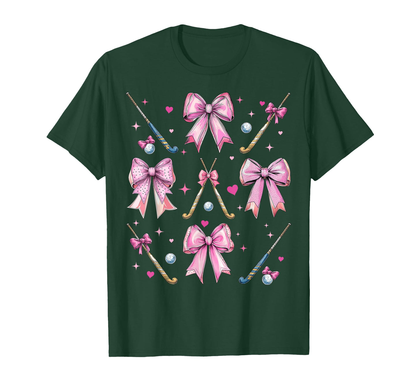 Field Hockey Stick Girl Coquette Bow Pink Mom T-Shirt