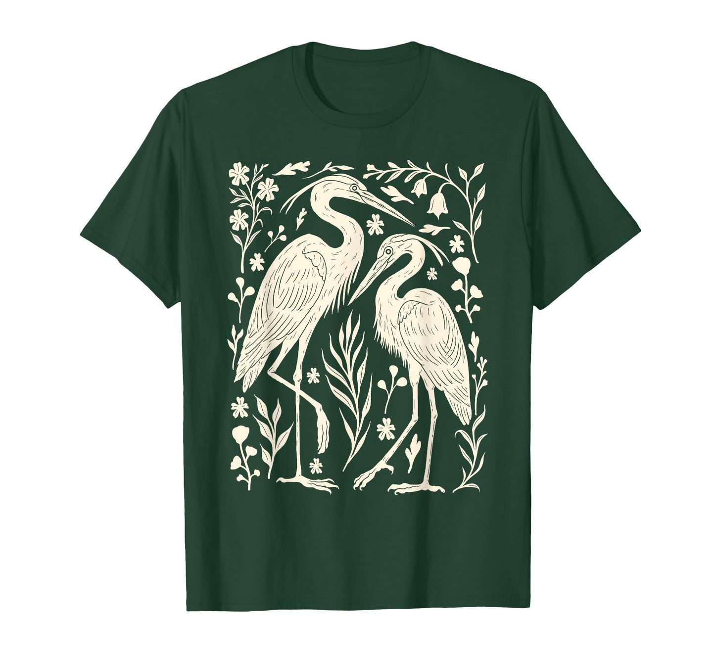 Blue Heron Linocut Nature Lino Print Bird Folk Art Forest T- T-Shirt