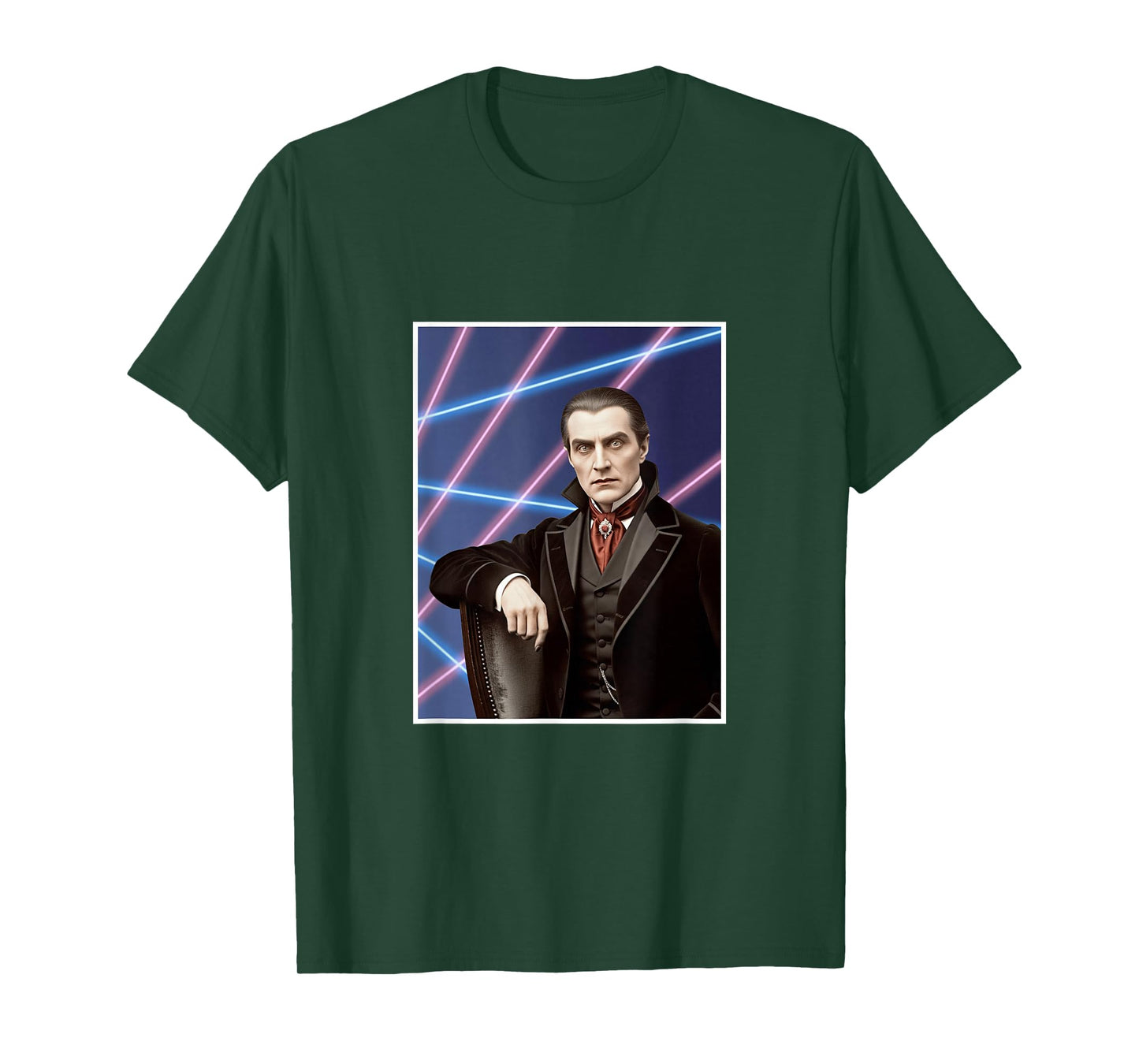 Dracula Vampire 80s School Photo Laser Background Halloween T-Shirt