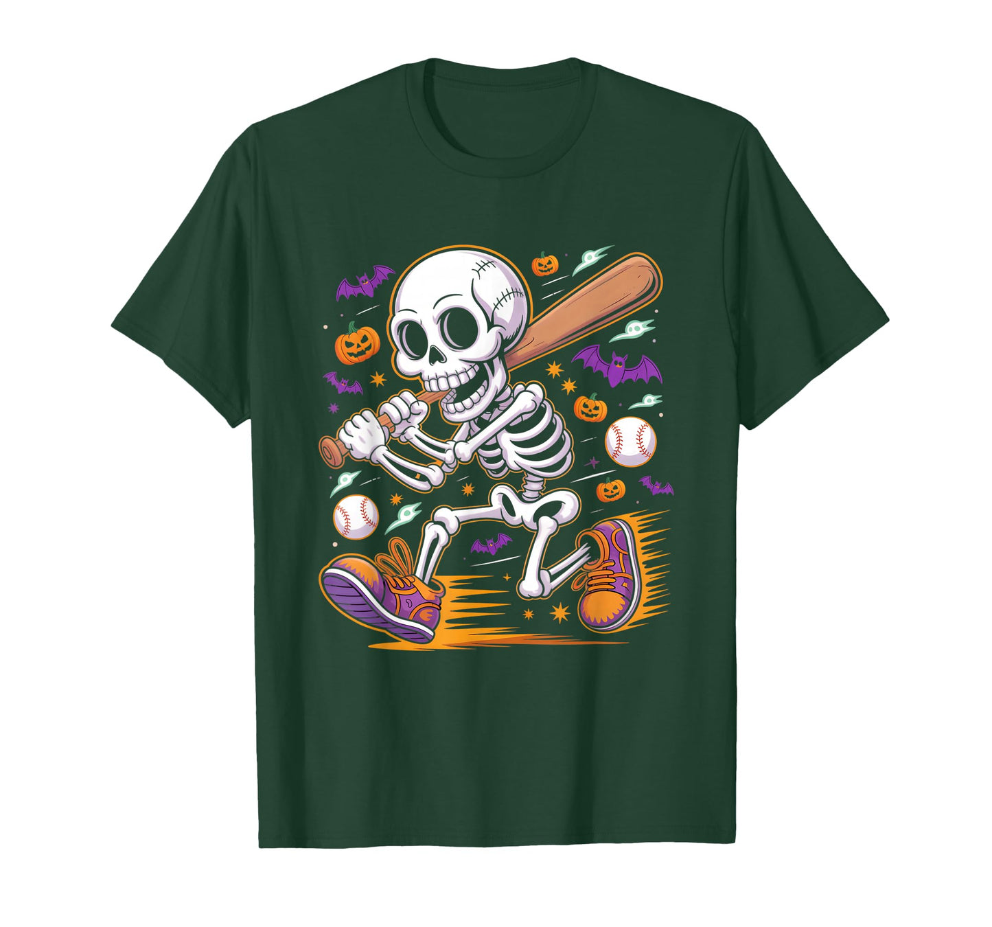 Skeleton Baseball Player Lover Coach Halloween Boys Men Kids T-Shirt