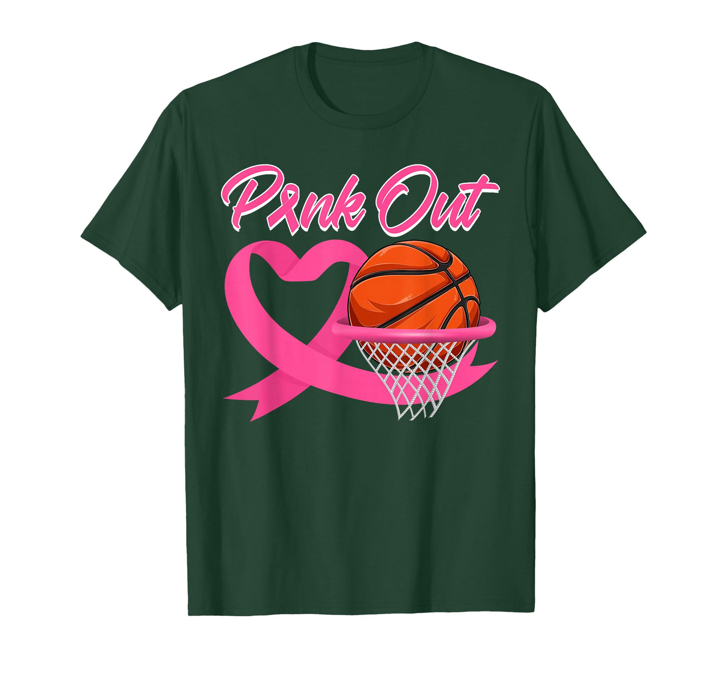 Pink Out Breast Cancer Pink Ribbon Heart & Basketball Ball T-Shirt