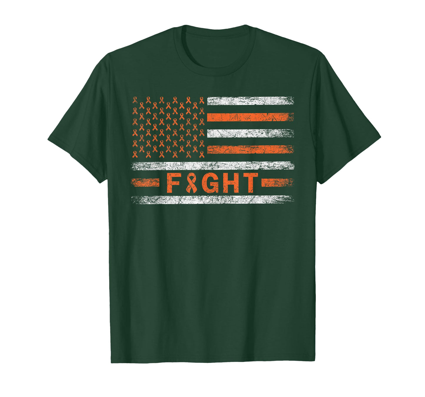 American Flag Orange Ribbon Fight Leukemia Awareness Women Men T-Shirt