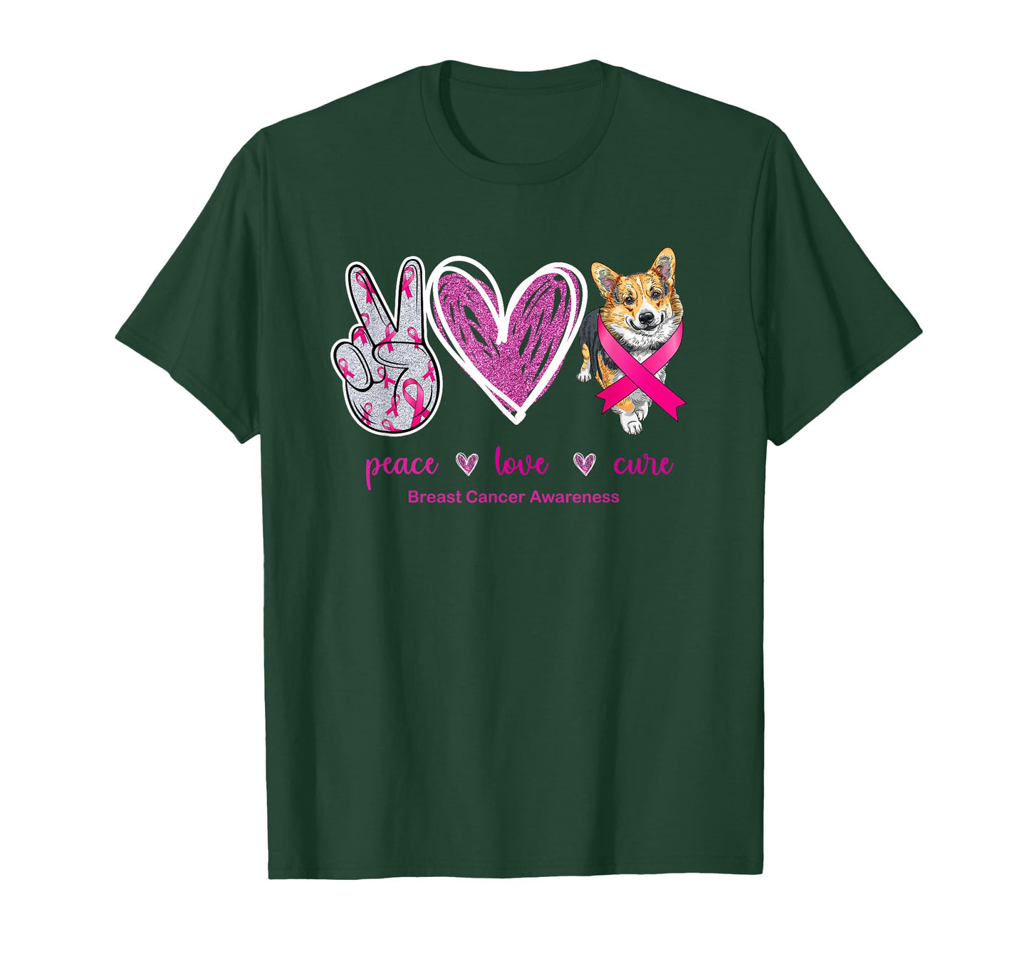 Peace Love Cure Corgi Dog Breast Cancer Awareness T-Shirt for Men Women
