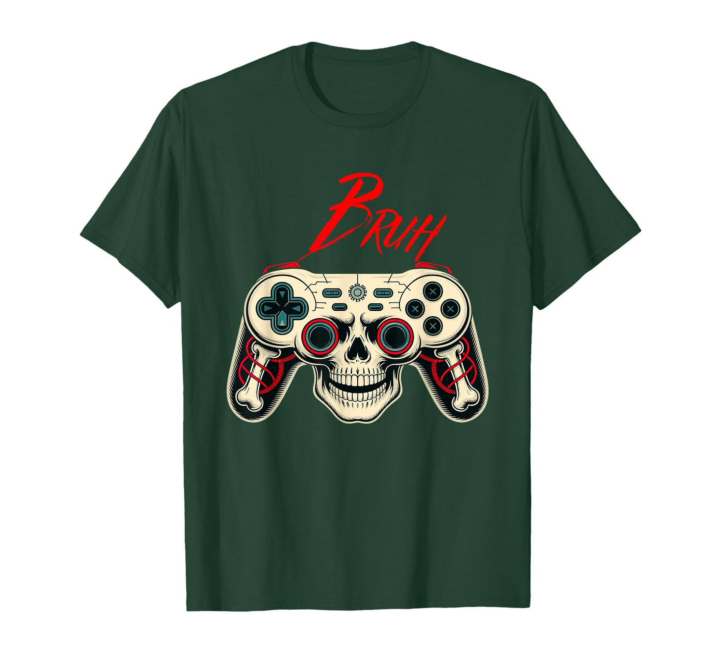 Bruh Skeleton Skull Gamer Controller Funny Halloween T-Shirt