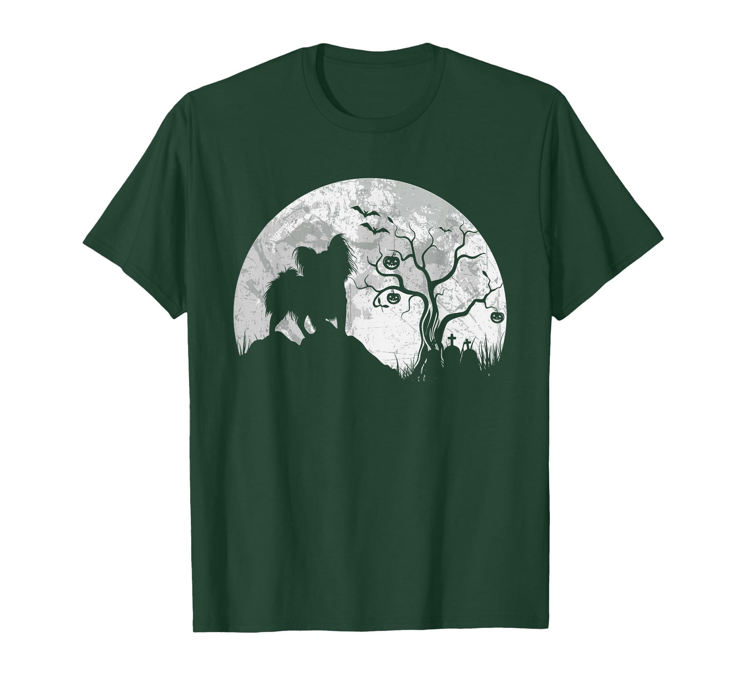 Papillion Dog and Moon Halloween Costume Spooky T-Shirt