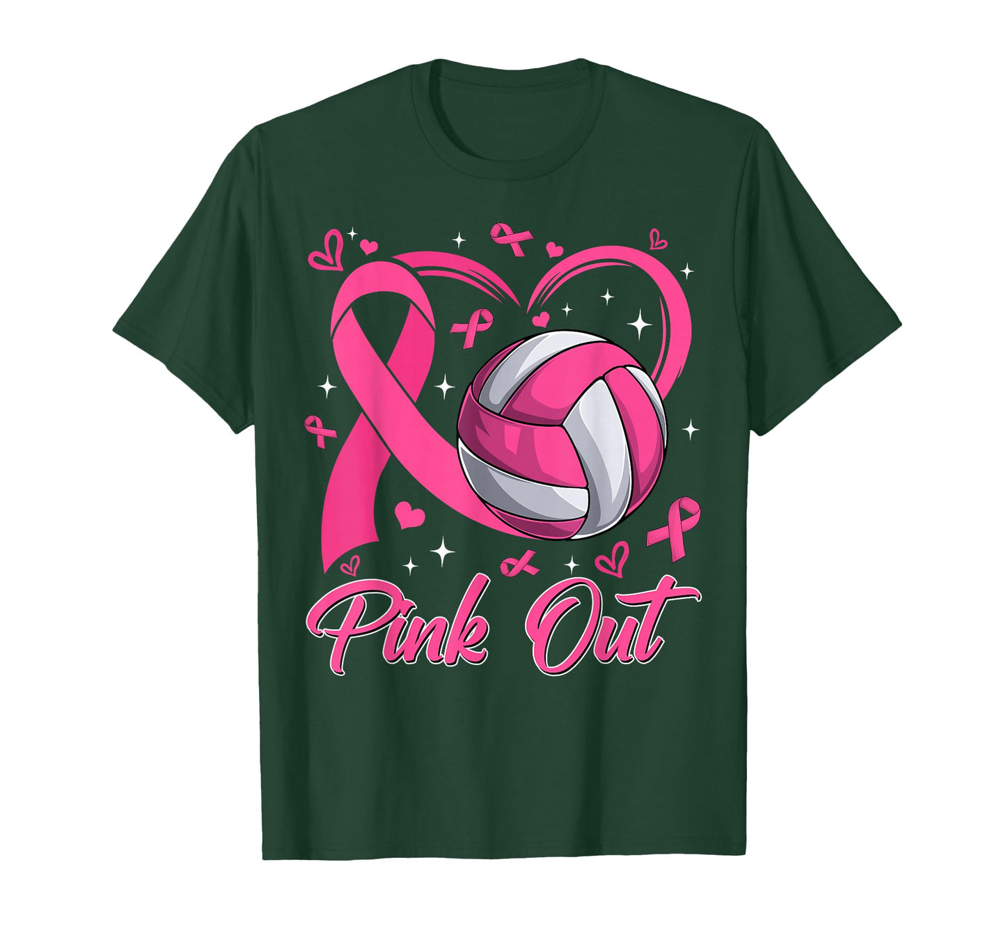 Pink Out Breast Cancer Awareness Day Volleyball Pink Ribbon T-Shirt