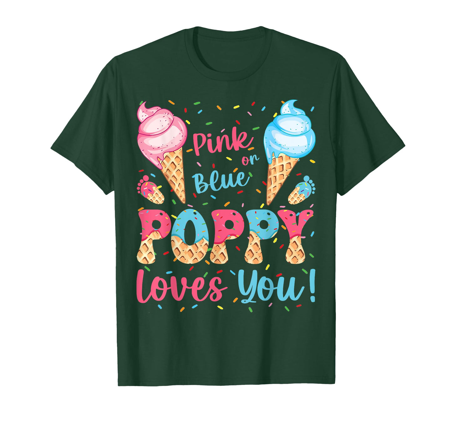 Pink or Blue Poppy Loves You Ice Cream Gender Reveal T-Shirt