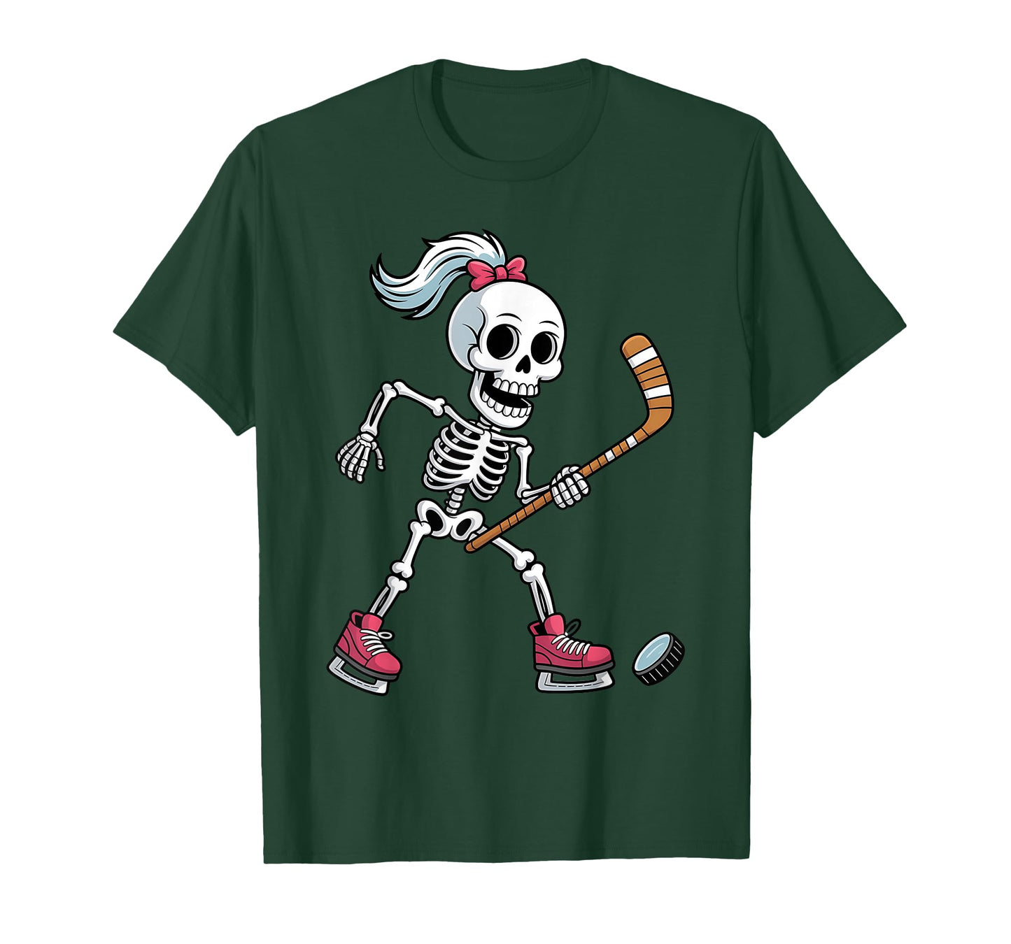 Skeleton Ice Hockey Halloween Costume Funny Women Girls Kids T-Shirt