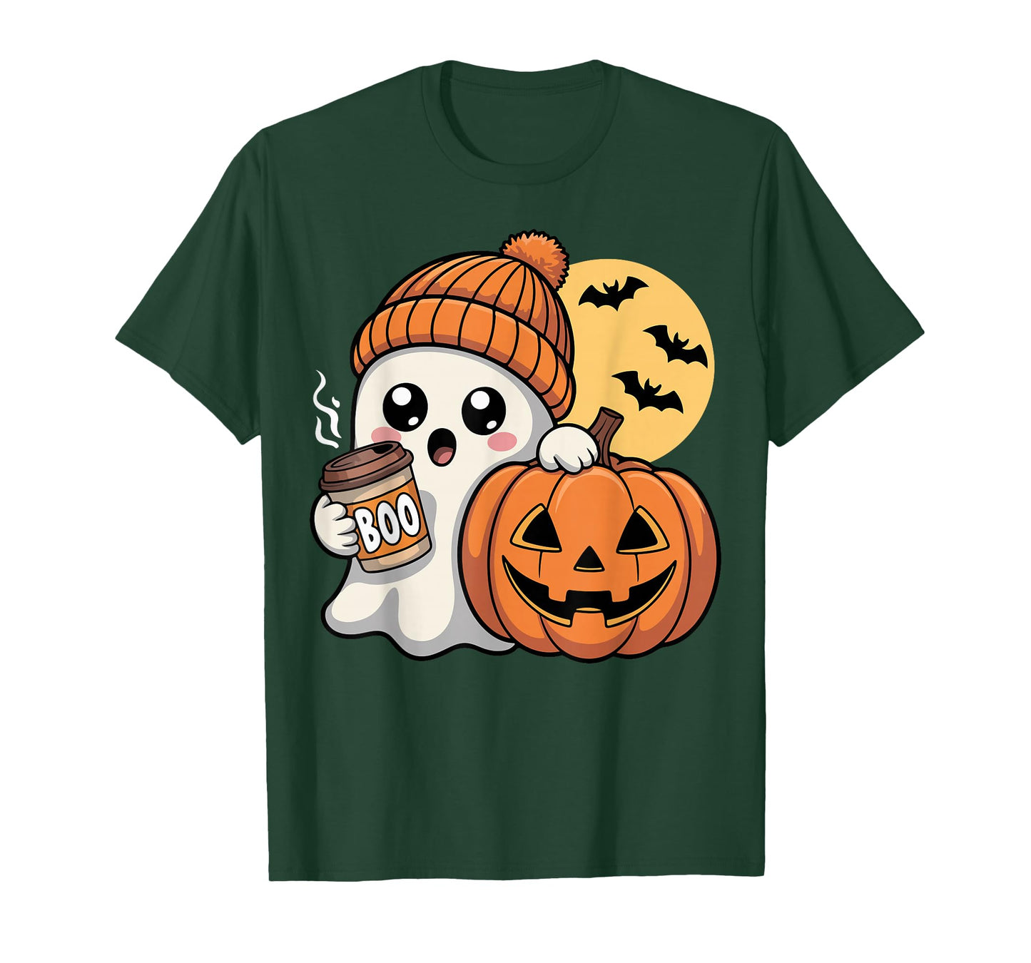Ghost Coffee Pumpkin Spooky Season Halloween Men Women Kids T-Shirt