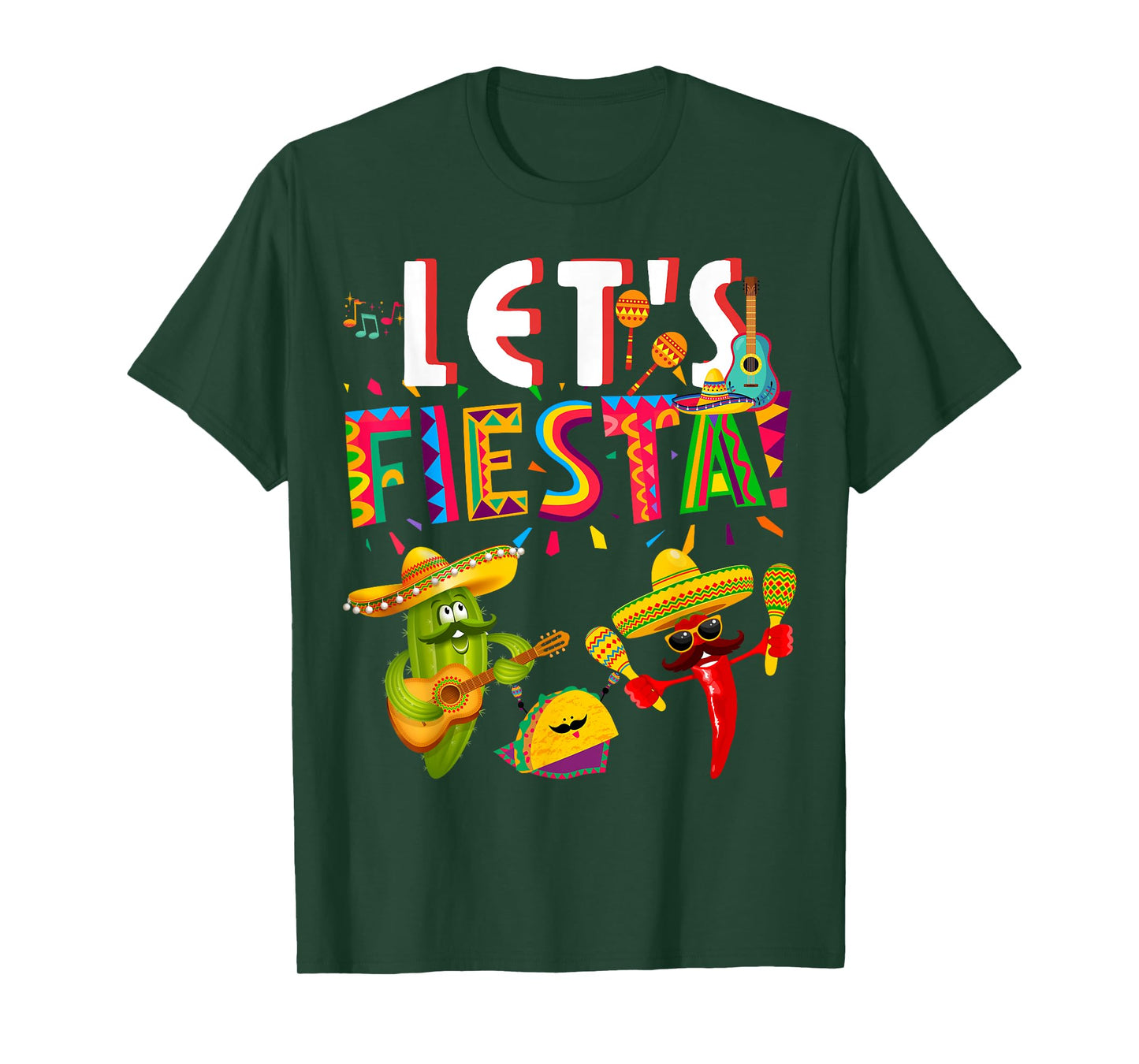 Let's Mexican Fiesta Cinco De Mayo Party Colourful Guitar T-Shirt