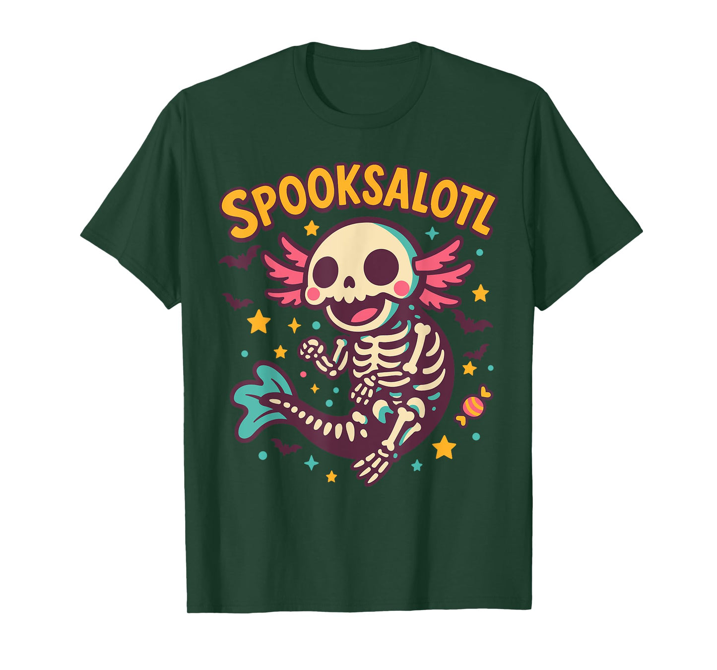 Spooky Axolotl Skeleton Cute Halloween T-Shirt
