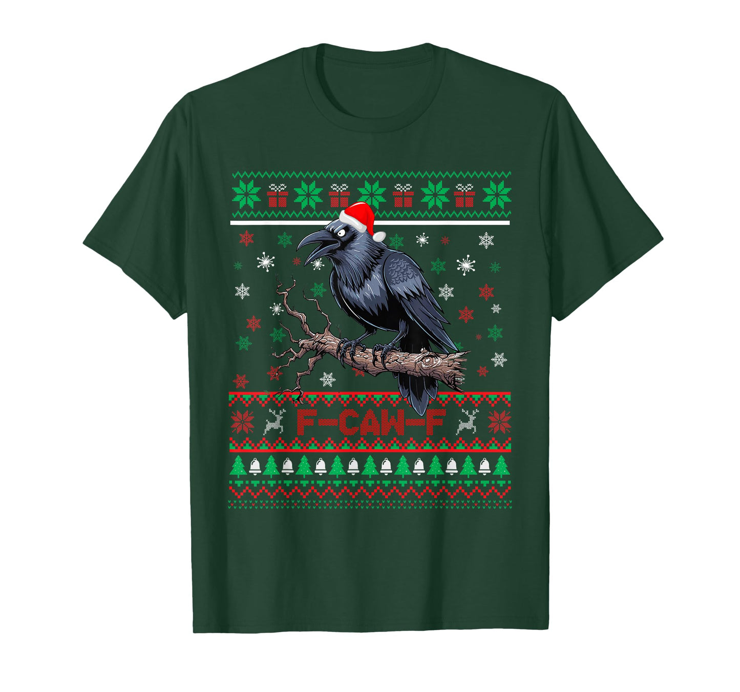 Black Crow F-Caw-F Funny Ugly Christmas Sweater Santa Hat T-Shirt